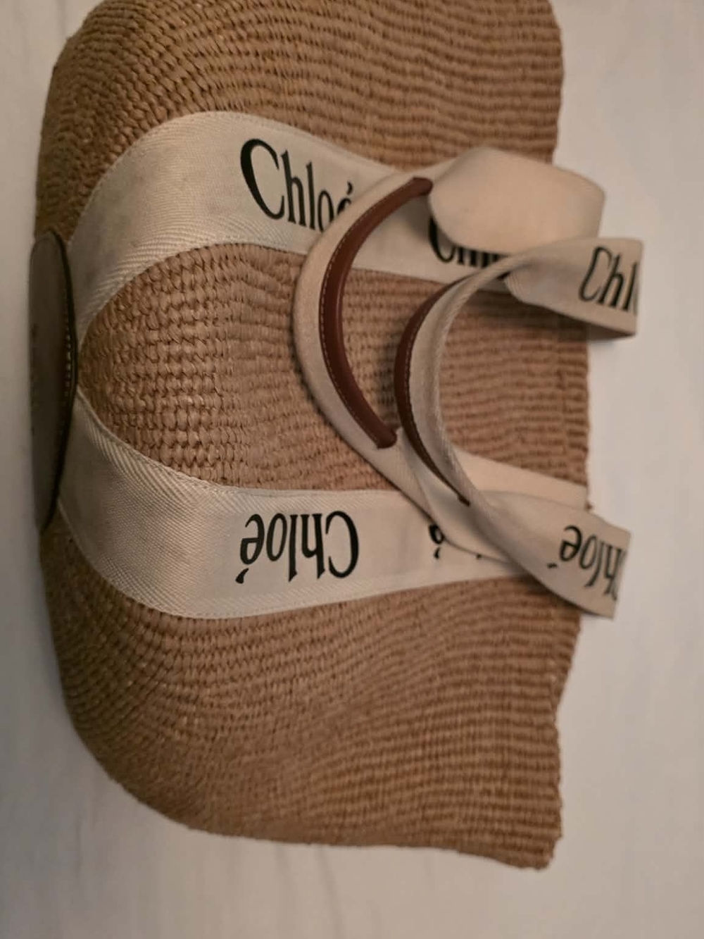 Chloé Tan Straw Tote with Cream Branded Webbing Straps - Picture 5 of 8